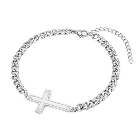 Cross Cuban Chain Bracelet for Men — Stainless Steel Faith Jewellery