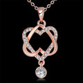 Rose Gold Double Heart Rhinestone Necklace — Twisted Love Pendant