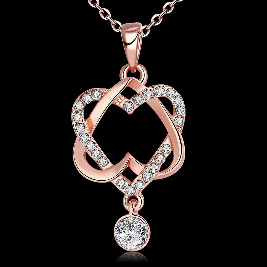 Rose Gold Double Heart Rhinestone Necklace — Twisted Love Pendant