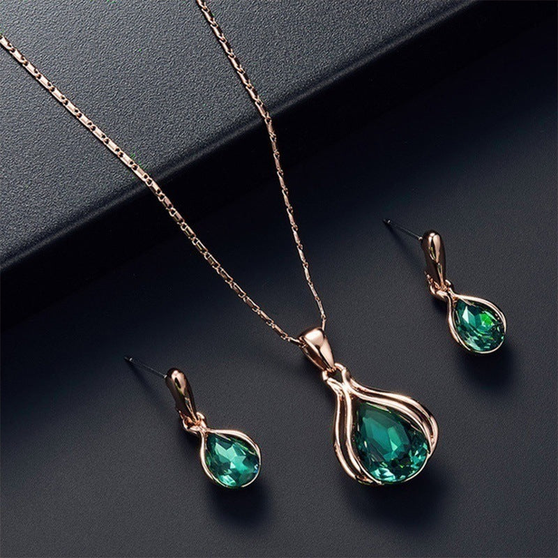 Blue & Green Teardrop Crystal Necklace & Earring Set — Ocean Statement Jewellery