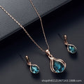 Blue & Green Teardrop Crystal Necklace & Earring Set — Ocean Statement Jewellery