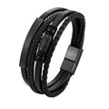 Men's Multilayer Leather & Steel Bead Bracelet — 3 Finishes, 3 Sizes
