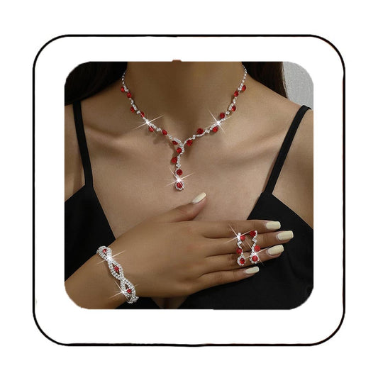 Crystal Bridal Jewellery Set — Rhinestone Choker, Bracelet & Drop Earrings