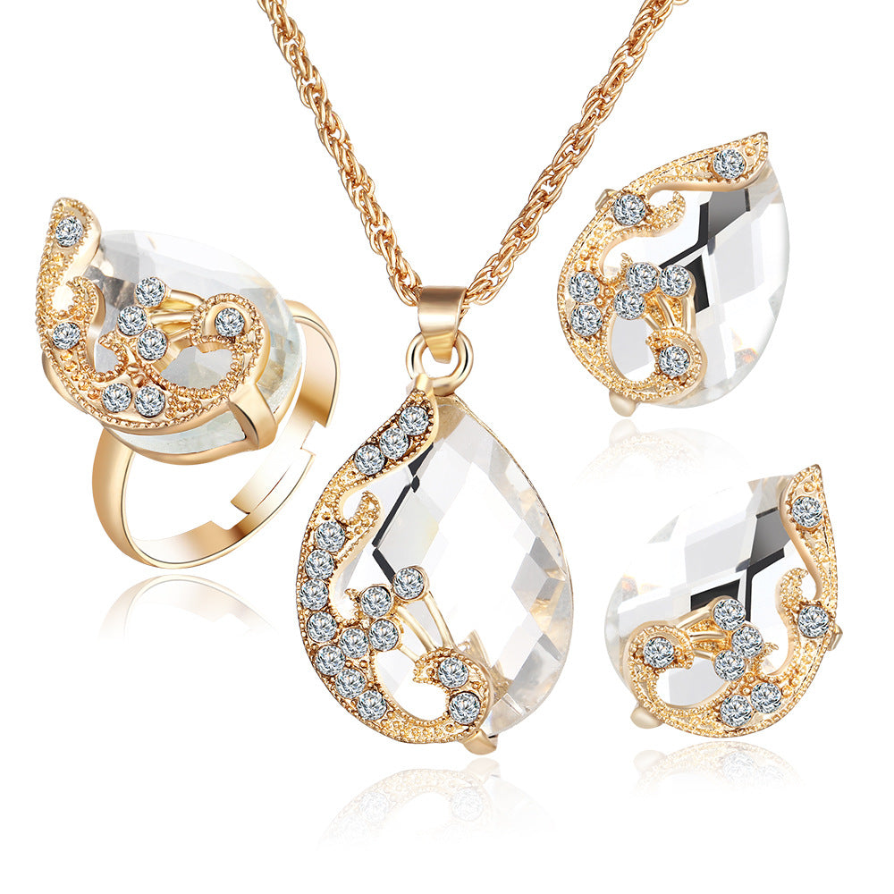 Rose Gold Bridal Jewellery Set — Wedding Necklace, Earrings & Hand Piece