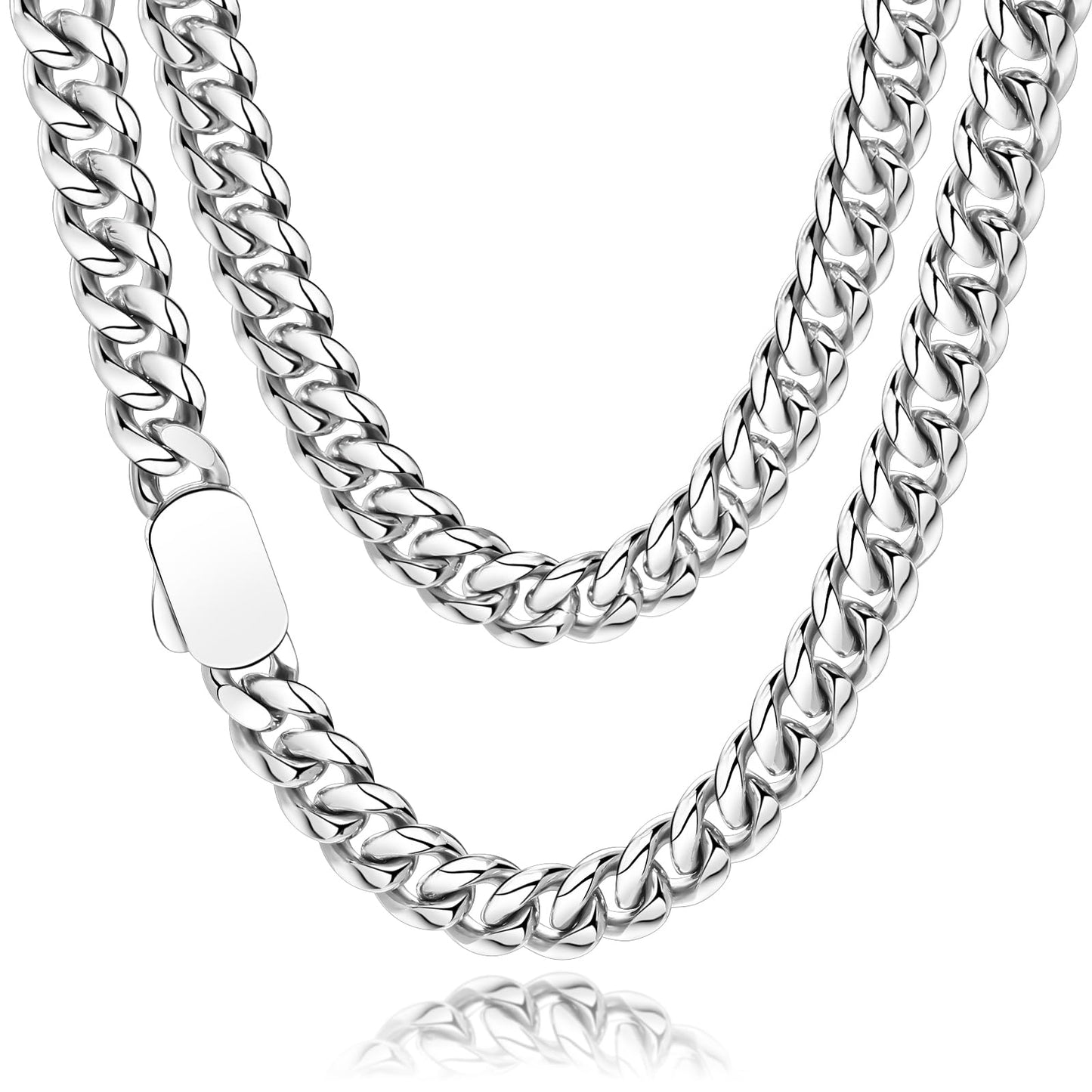 10mm Miami Cuban Link Chain Necklace — 316L Stainless Steel, 22 Inch