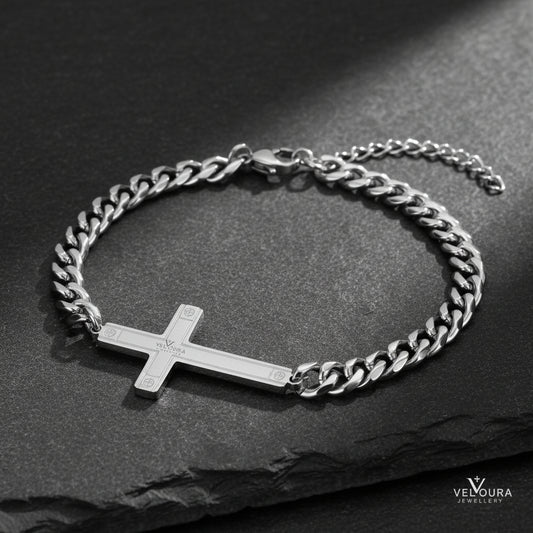 Cross Cuban Chain Bracelet for Men — Stainless Steel Faith Jewellery