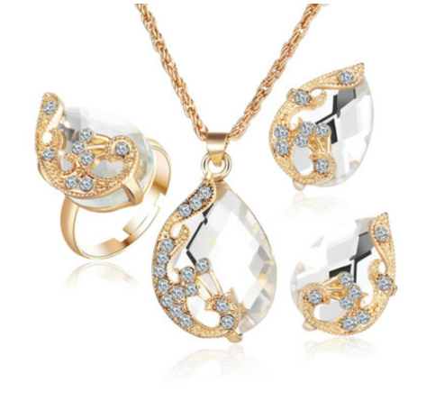 Rose Gold Bridal Jewellery Set — Wedding Necklace, Earrings & Hand Piece