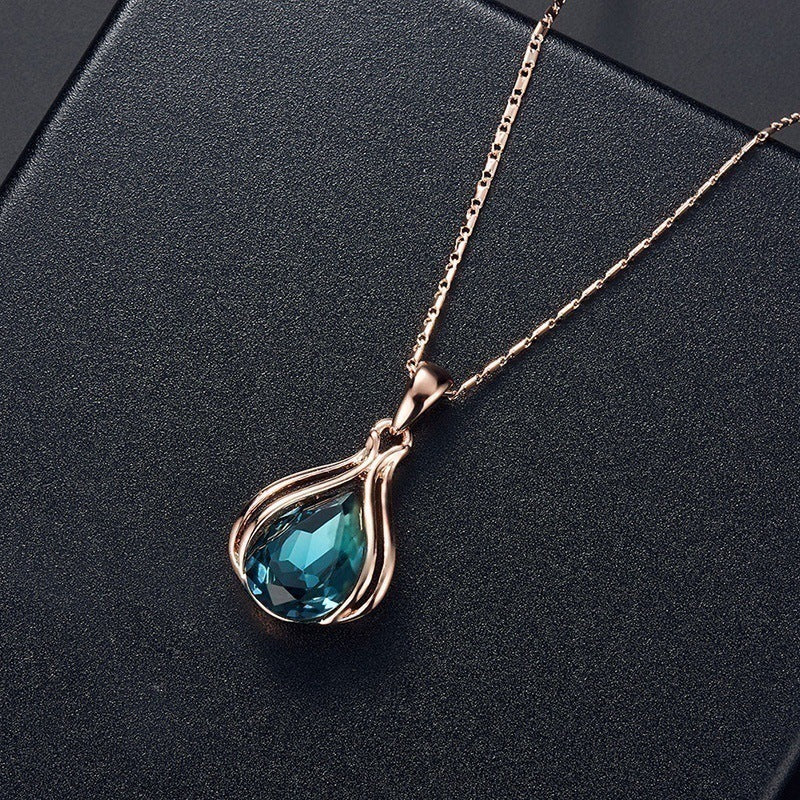 Blue & Green Teardrop Crystal Necklace & Earring Set — Ocean Statement Jewellery