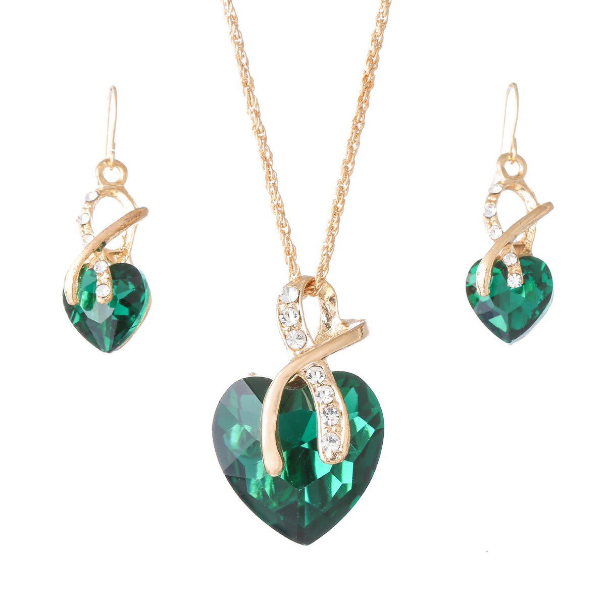 Austrian Crystal Heart Necklace & Earring Set — 5 Colours